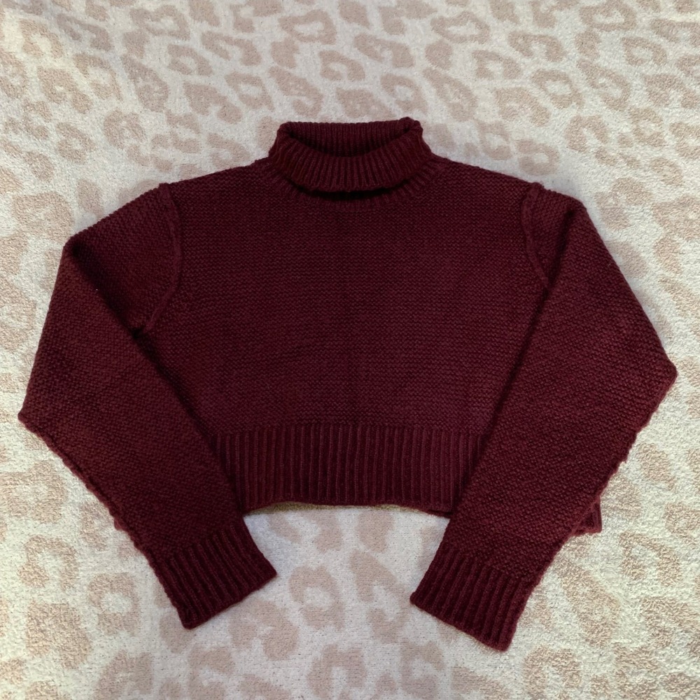 Elodie Turtleneck Sweater Burgundy‎ Cropped Knit XS